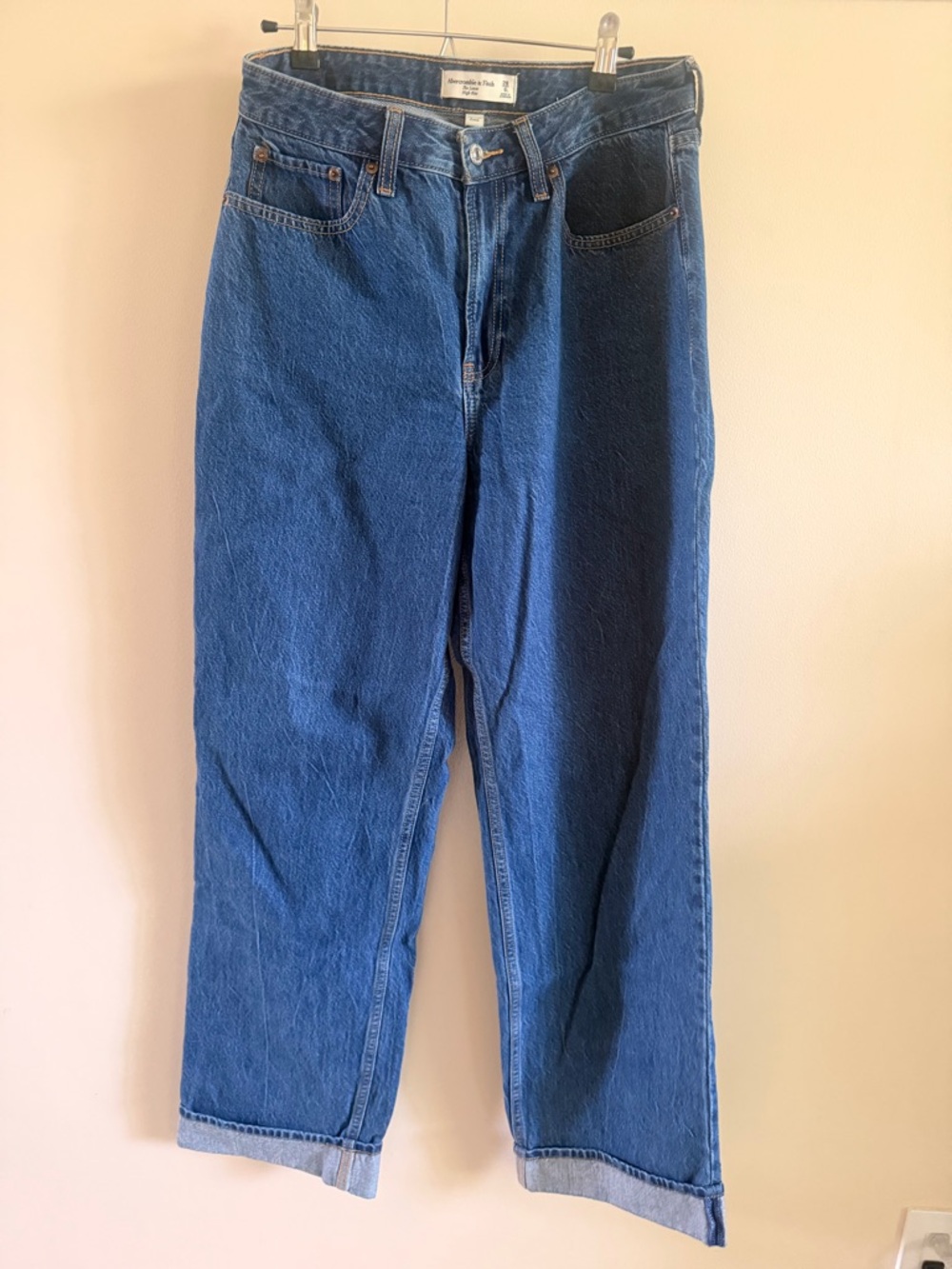 Abercrombie & Fitch Classic Blue Straight Jeans Curve Love High Rise Loose Jean
